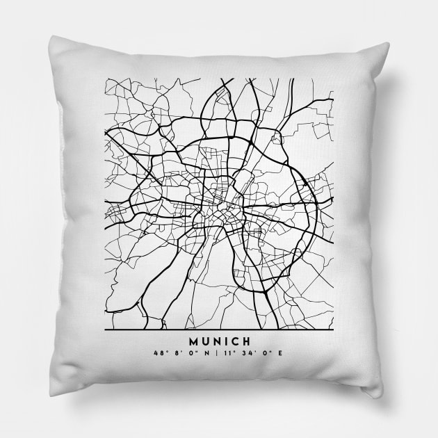 MUNICH GERMANY BLACK CITY STREET MAP ART Pillow by deificusArt