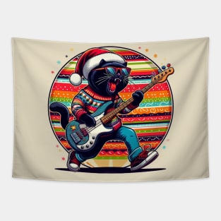 Cat Playing Bass Guitar Tapestry