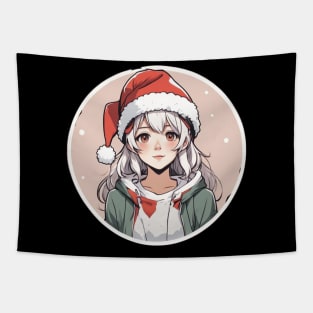 Cute white haired Anime girl in red hat Tapestry