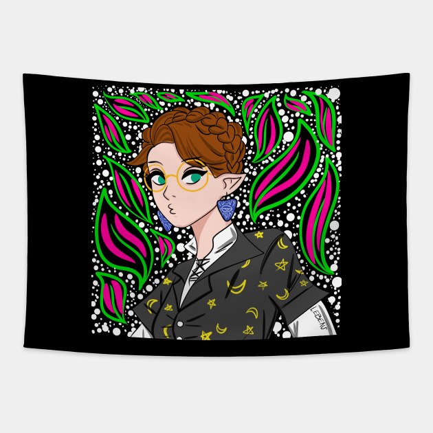 the magic elf in kawaii patterns of night Tapestry by jorge_lebeau