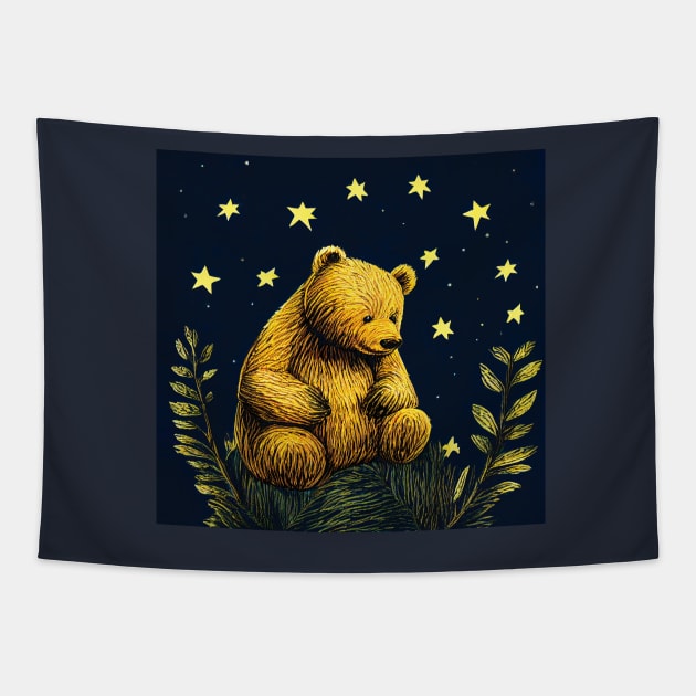 Bear in the Night Tapestry by Geminiartstudio