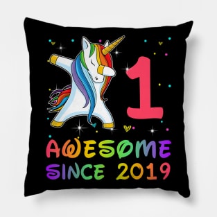 Awesome Since 2019 Birthday Unicorn Dabbing Gift 1 Year Old Pillow