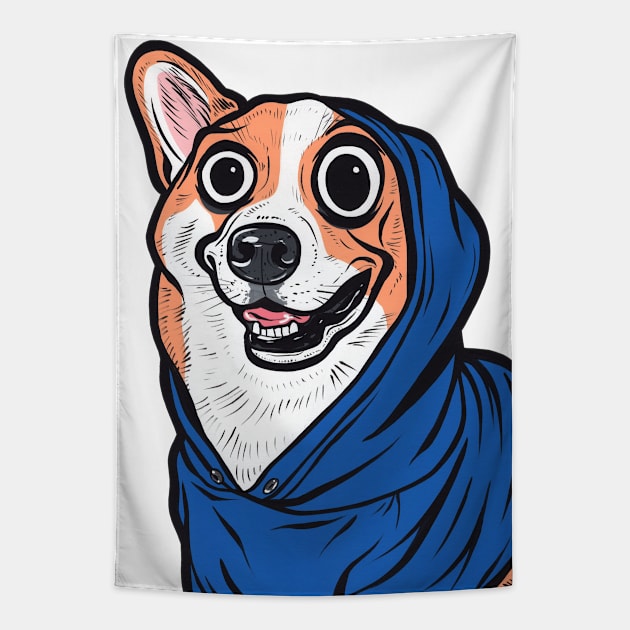 Corgi Blue Hoodie Tapestry by turddemon