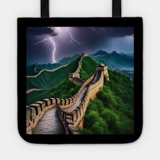 Iconic World Landmarks During A Thunderstorm: Great Wall Of China Tote