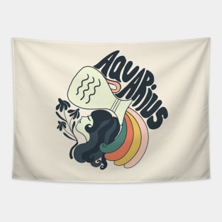 70s Aquarius Horoscope Illustration Tapestry