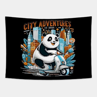 Pandas Urban Scooter Quest 2024 Tapestry