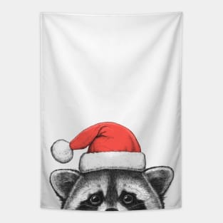 Raccoon in a Santa hat Tapestry