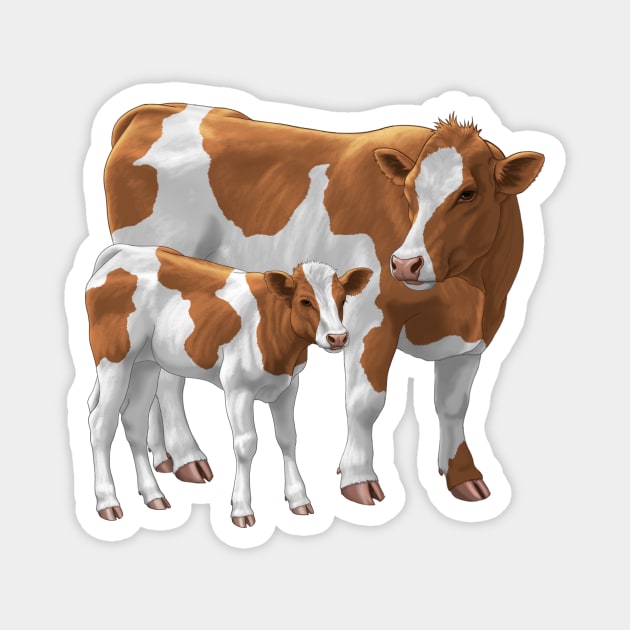 Guernsey Cow and Cute Calf Magnet by csforest