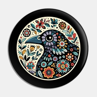 Whimsical folk art, loves crows, loves birds, crows, raven, a guardian of nature, sits among flowers, evoking a sense of protection. Pin