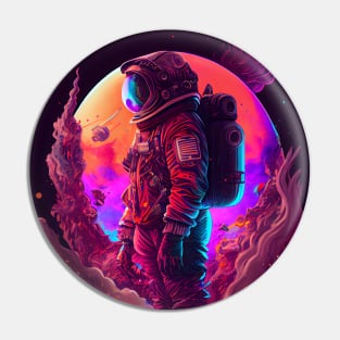 A futuristic astronaut in full spacesuit gear Planet 2 Pin