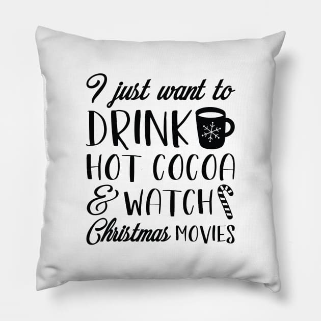 Hot Cocoa Christmas Movies Pillow by LuckyFoxDesigns