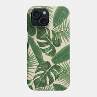 Tropical Green Leaves Pattern on Beige Phone Case