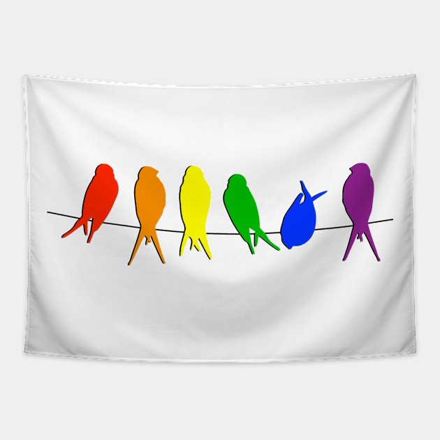 Rainbow Birds on a Line Tapestry by ColorFlowCreations