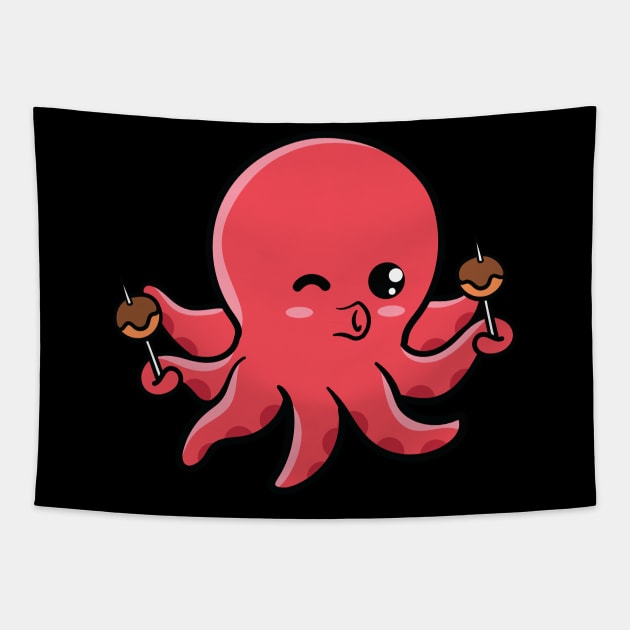 Cute Kawaii Takoyaki Octopus Tapestry by KawaiiAttack