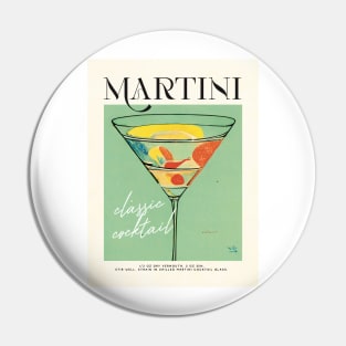 Martini Retro Poster Green Classic Bar Prints, Vintage Drinks, Recipe, Wall Art Pin