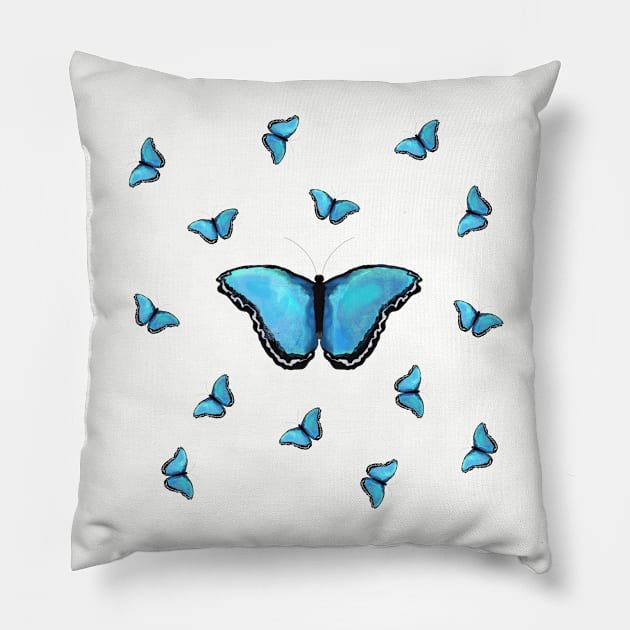 Blue Butterfly Pattern Pillow by designs-by-ann