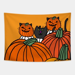 Halloween Horror Pumpkin Head Cats Tapestry