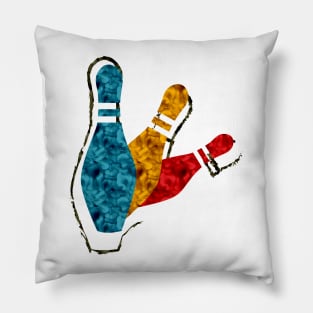 Retro Pins Bowling Shirt in blue, gold and red Pillow