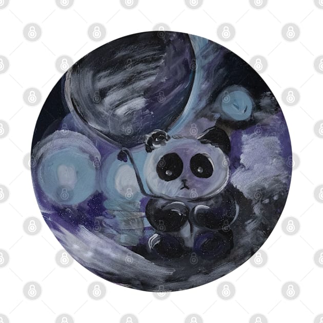 Sad Panda with Baloon Original Oil-Paint Art by luckycreation