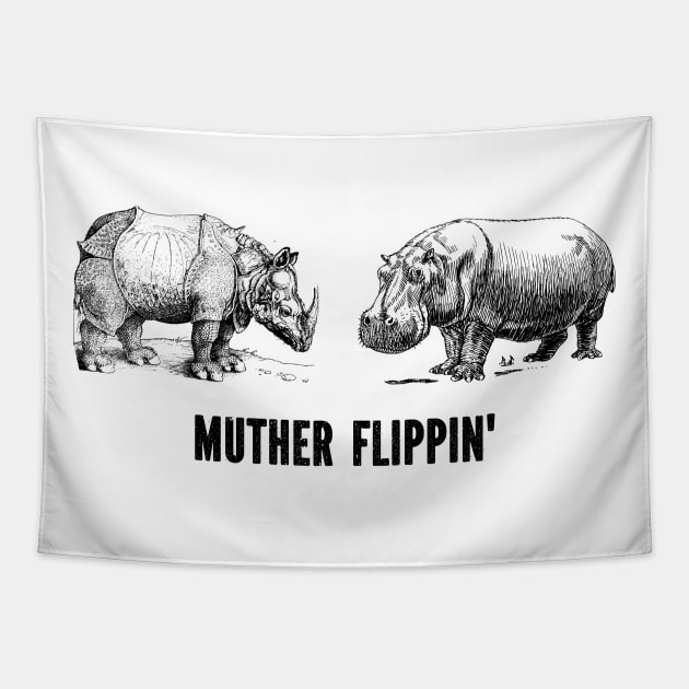 Flight of the conchords, muther flippin rhymenocerous vs hiphopopotamus Tapestry by Teessential