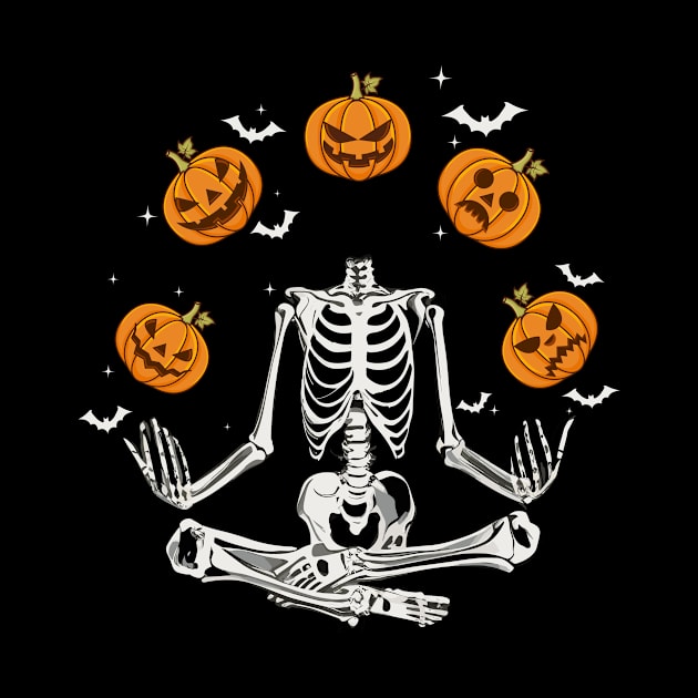 Funny Spooky Meditating Yoga Skeleton Halloween Pumpkins by Shop design