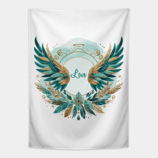 Angel Wings Blue Watercolor with Love Tapestry