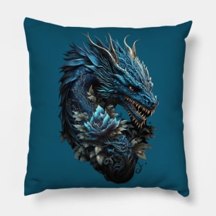 Blue Chinese Dragon E-Girl Aesthetic E-Boy retro 90s Style Pillow