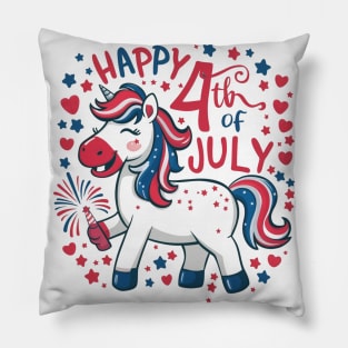 Happy 4th of July USA American Flag with Funny Unicorn Pillow