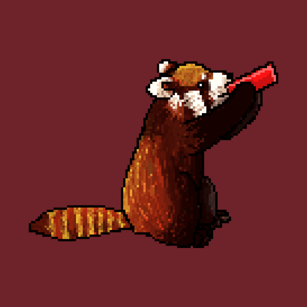 Red panda drinking from a red can by TheAlbinoSnowman