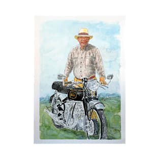 This is a watercolour painting from a photo of a good friend with his HRD Vincent T-Shirt