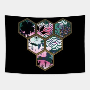 Japanese Geometrical Streetwear Design Floral Cherry Blossom Retro Art Earth Colours 585 Tapestry