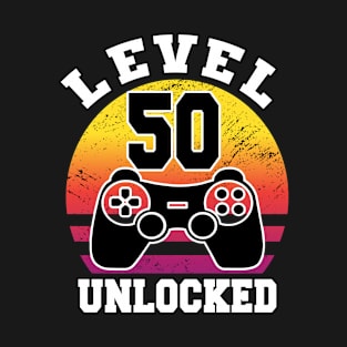 level 50 unlocked 50 Years Old retro 80s 50th Birthday gamer T-Shirt