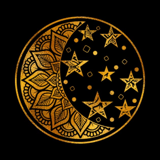 Gold Metallic Moon and Stars Mandala by The Lucid Frog