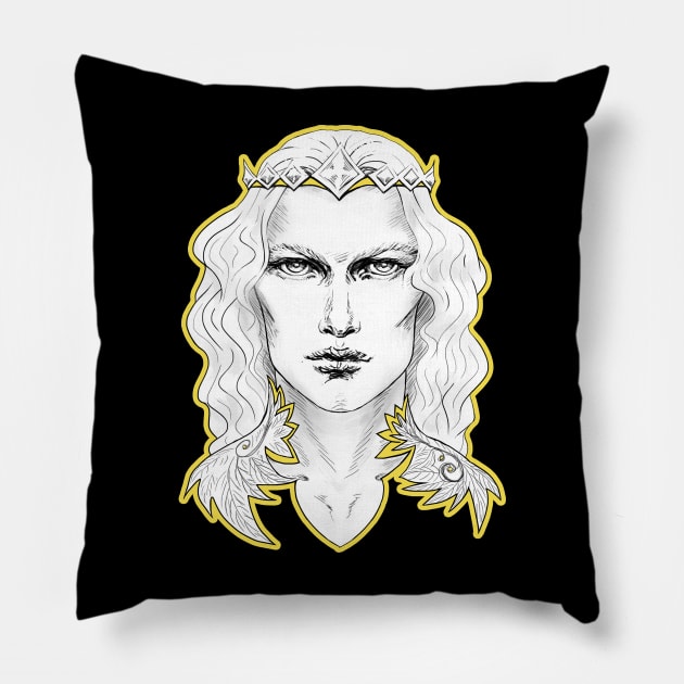 Fairy King in Illuminating Golden Yellow Pillow by Sirielle