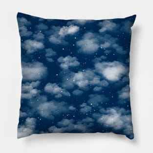 Snowy Winter Sky in Navy Pillow