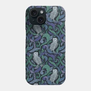 Night owls with curly leaves in cold purple colors Phone Case