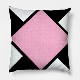 Pink Black and White Diamond Geometric Abstract Acrylic Painting v2 Pillow