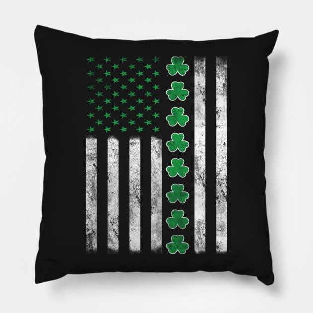 Vintage Irish American Flag St. Patrick's Day Shamrock Pillow by jMvillszz