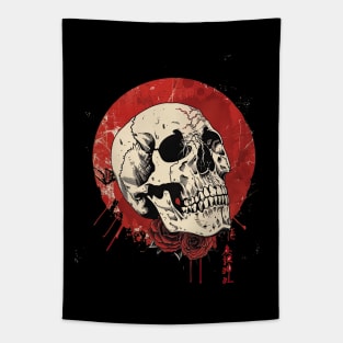 Vintage japanese skull with roses Tapestry