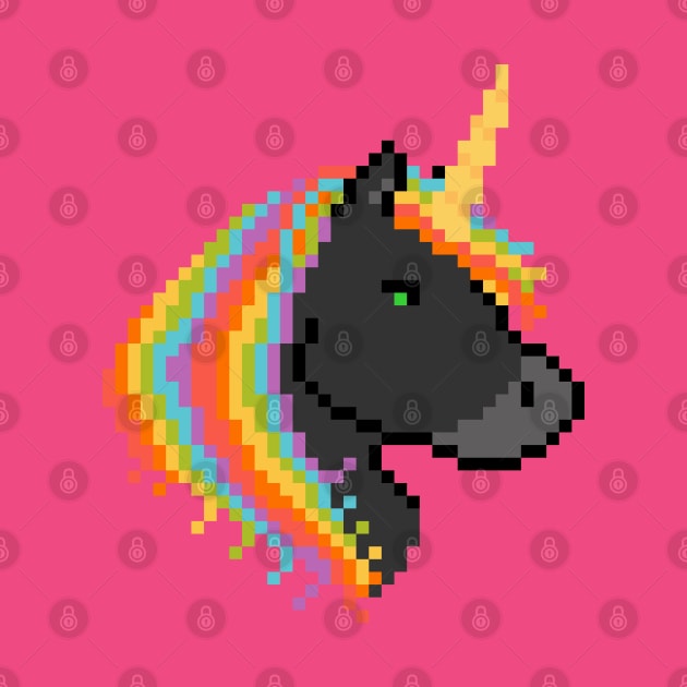 Pixel Black Unicorn with Rainbow Mane by gkillerb