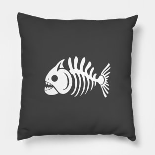 Piranha skeleton.Minimalist design of a fish skull and bones Pillow