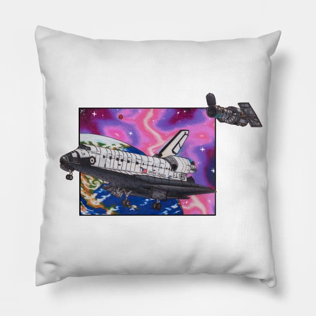 Space Shuttle Discovery and Hubble Pillow by Tenkaichi_Art