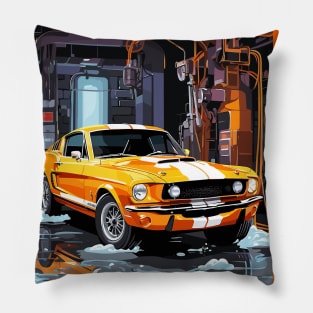 Classic American Shelby Gold Muscle Car Pillow