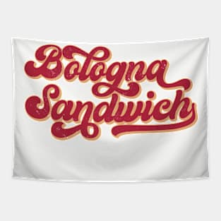 Bologna Sandwich, Funny Retro Baseball Style Foodie Tapestry