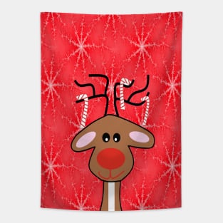 REINDEER Christmas Red With Snowflakes Tapestry