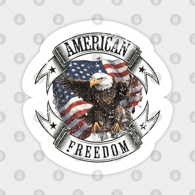 American Bald Eagle with USA Flag Patriotic Freedom Graphic Design Art Magnet by WarFX Designs