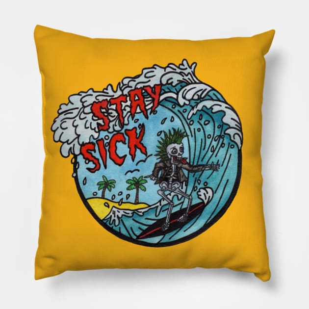 Surfin Dead Pillow by cheyroseart