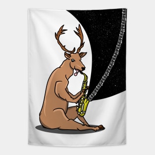 Cartoon deer playing a sax Tapestry