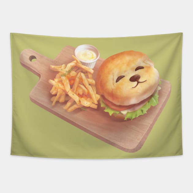 Smile Dog Burger and Fries Tapestry by zkozkohi