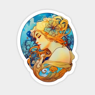 Alphonse Mucha Inspired Art Nouveau Girl With Flower In Her Hair Magnet